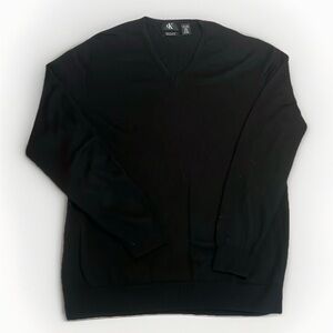 Calvin Klein 100% Extra Fine Merino Wool Black V-Neck Men’s Sweater sz XL VGUC